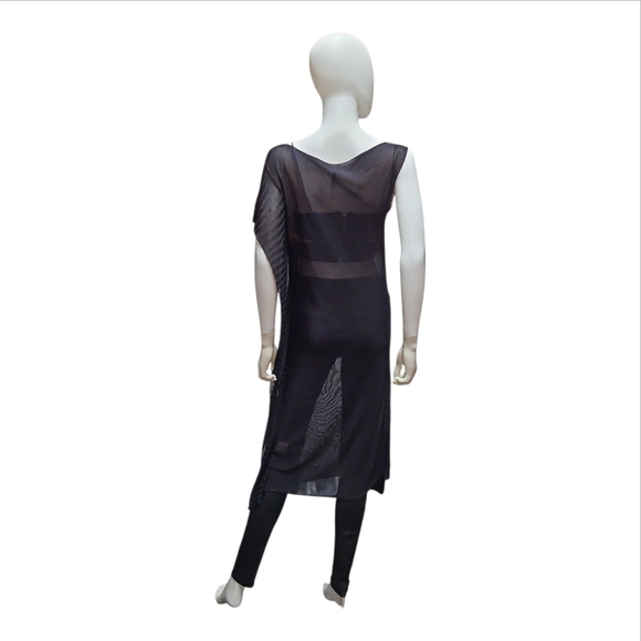 PIER ANTONIO GASPARI X FUZZI | Sheer Asymmetrical Viscose Tunic | Black ~ IT 44 - Picture 3 of 9